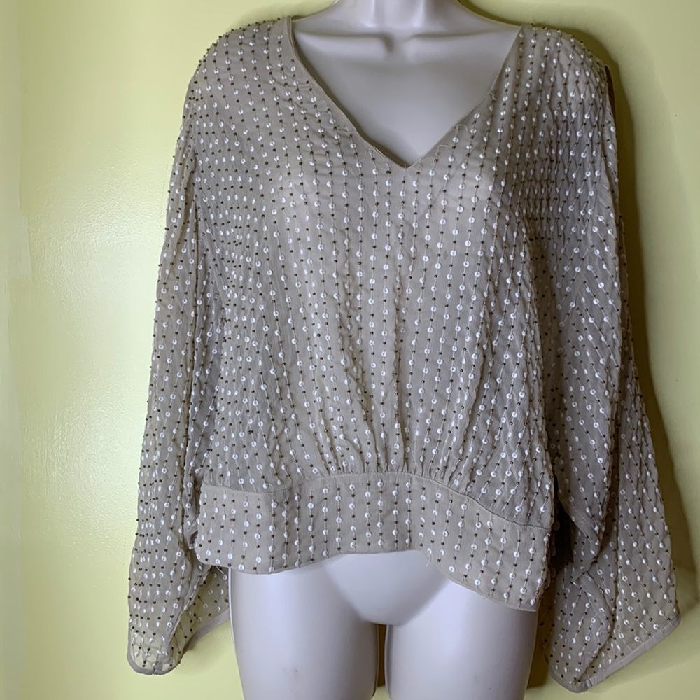 Women’s Lucky Brand Sequin and Beaded Boho Blouse Size medium Sheer